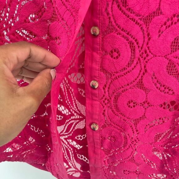 Maeve By Anthropologie Women’s Pink Open Lace Slim Button Down Blouse Top Size 4 - Picture 9 of 15